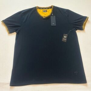 Fried Denim Men's Black and Yellow V-Neck Shirt